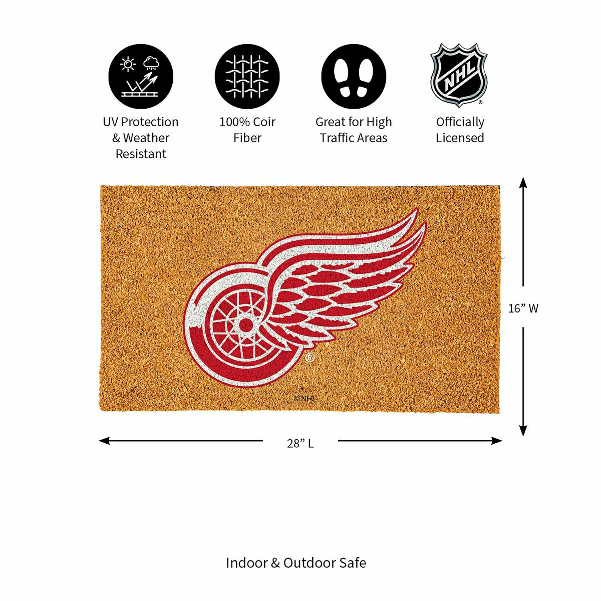 Coir Mat, 16"x28", Detroit Red Wings - NHL