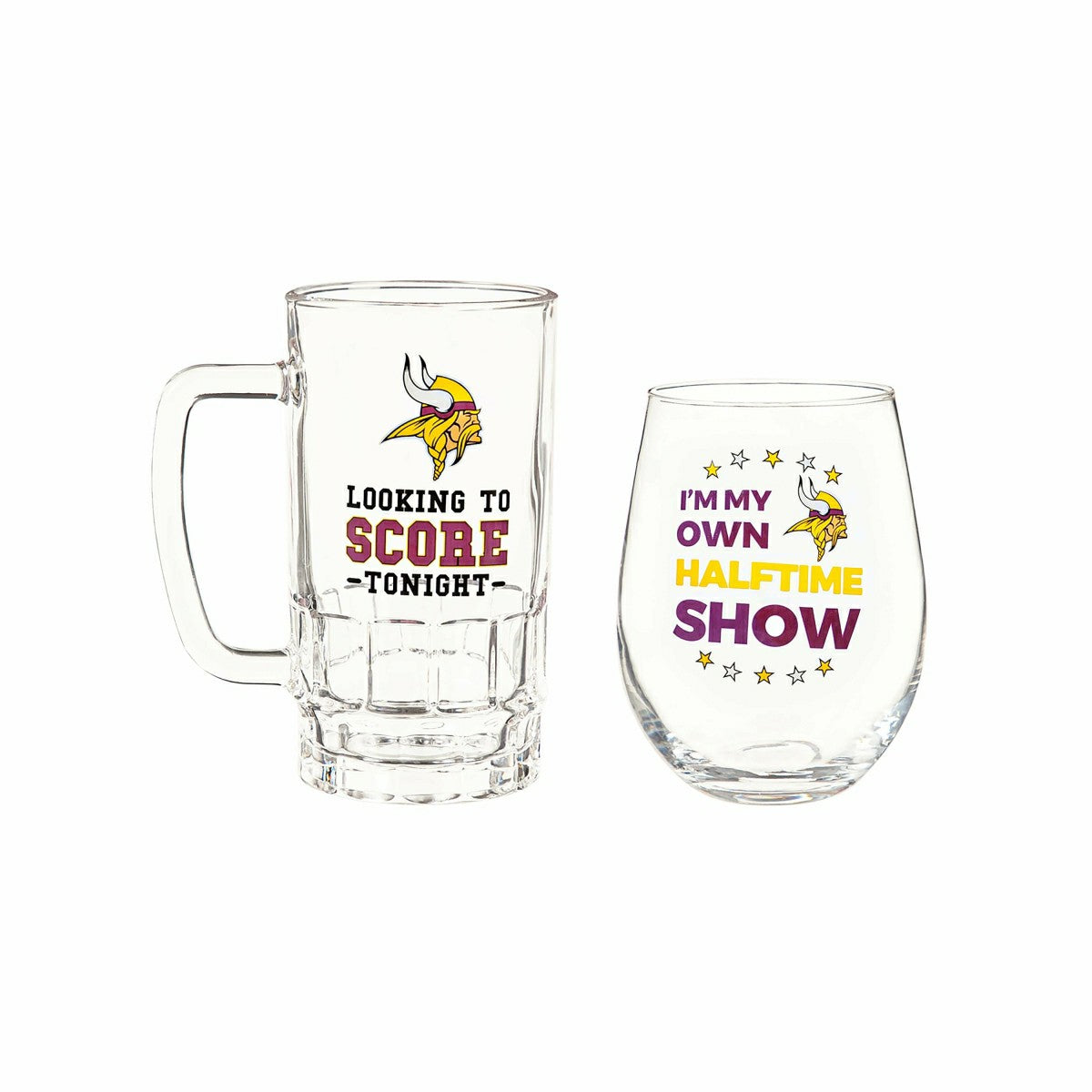 Minnesota Vikings, Stemless 17OZ Wine & Beer 16 OZ Gift Set - Home NFL