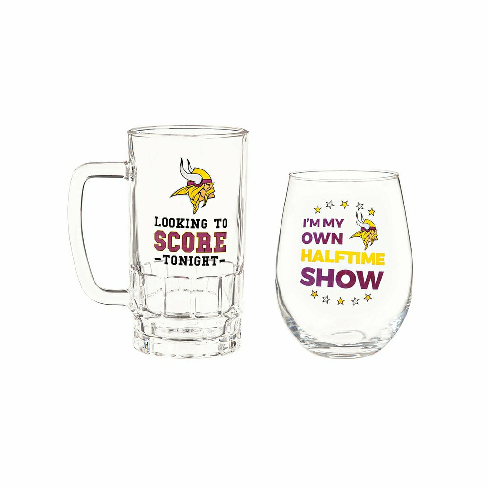 Minnesota Vikings, Stemless 17OZ Wine & Beer 16 OZ Gift Set - Home NFL