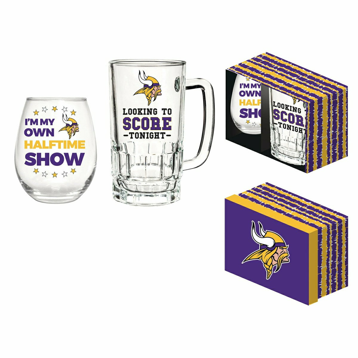 Minnesota Vikings, Stemless 17OZ Wine & Beer 16 OZ Gift Set - Home NFL