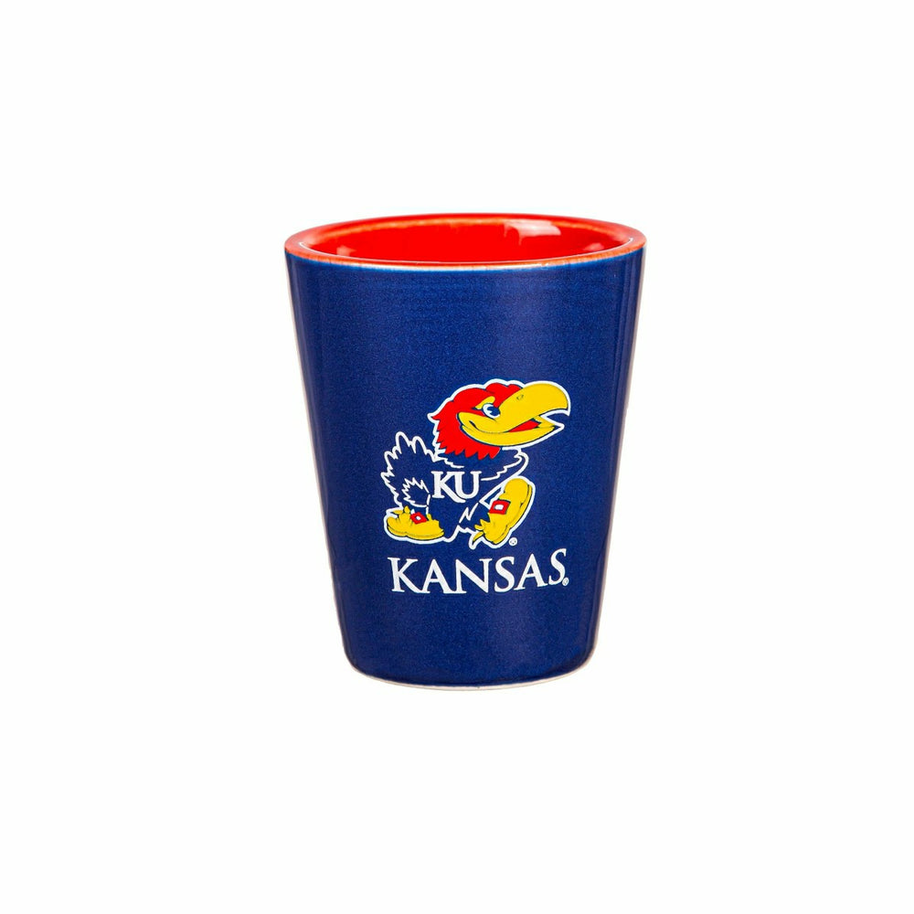 University of Kansas 4-Piece Ceramic and Glass 2oz. Shot Glass Set - Home Collegiate
