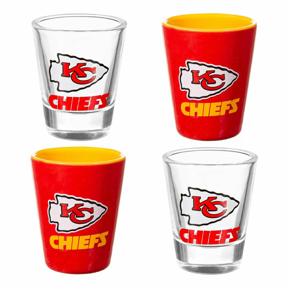 Kansas City Chiefs 4-Piece Ceramic and Glass 2oz. Shot Glass Set - Home NFL