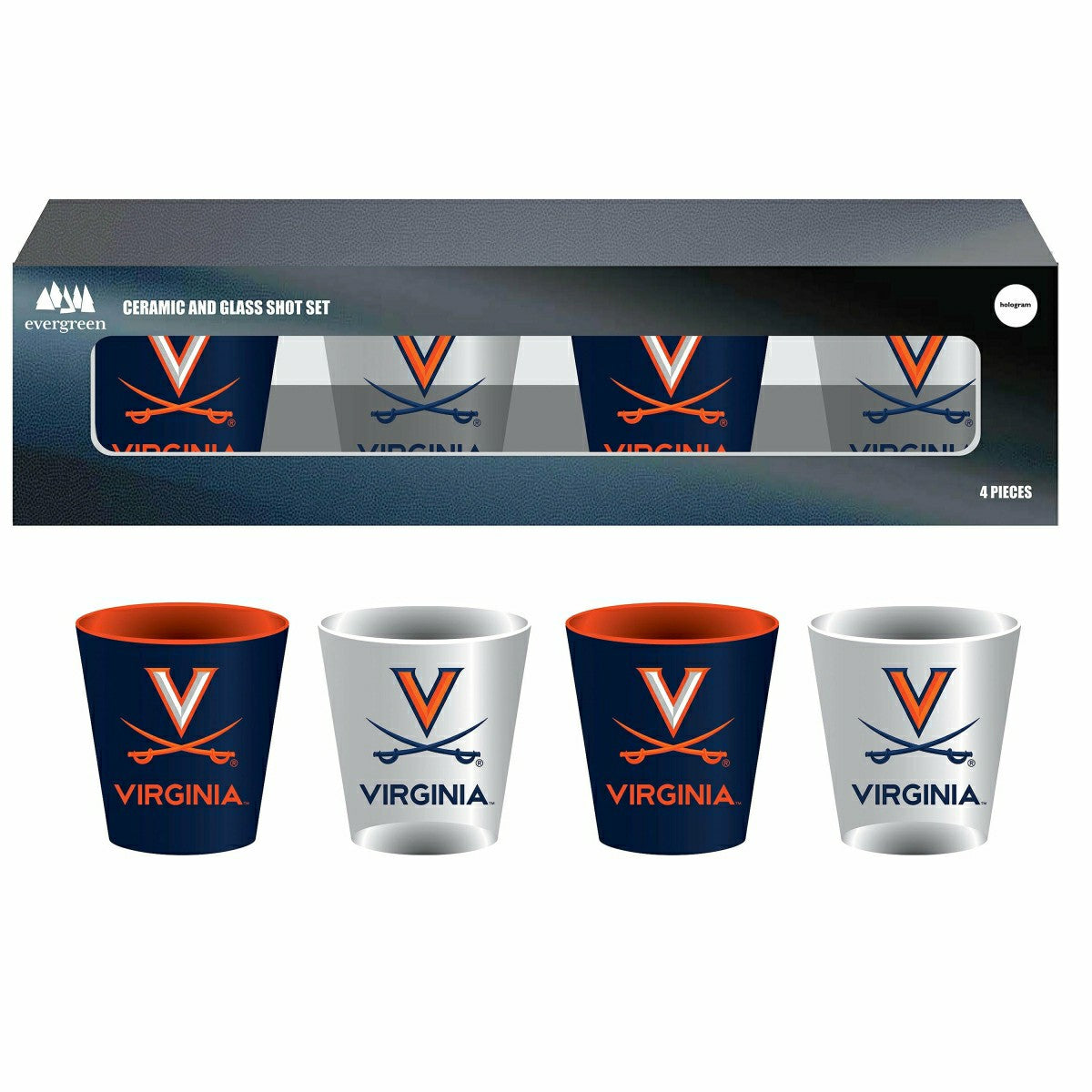 University of Virginia 4-Piece Ceramic and Glass 2oz. Shot Glass Set - Home Collegiate