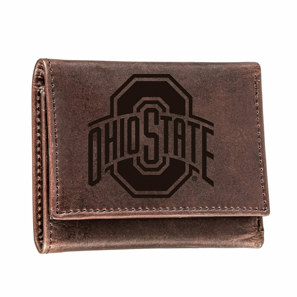 Ohio State, Tri-Fold Wallet, Brown, CH, 100% Genuine Leather - Home Collegiate