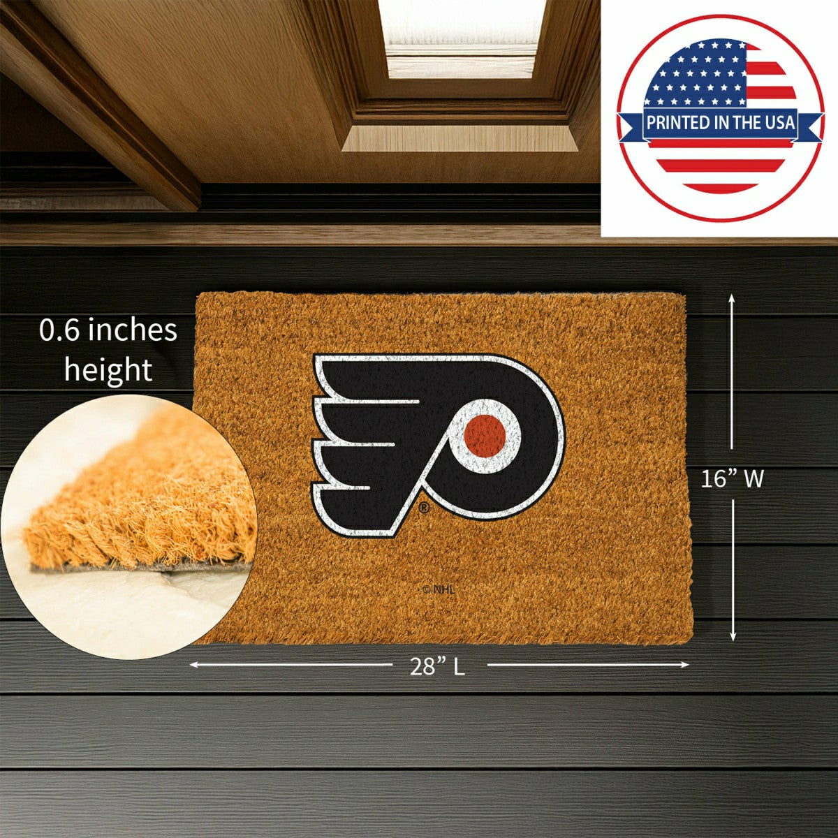 Coir Mat, 16"x28", Philadelphia Flyers - NHL