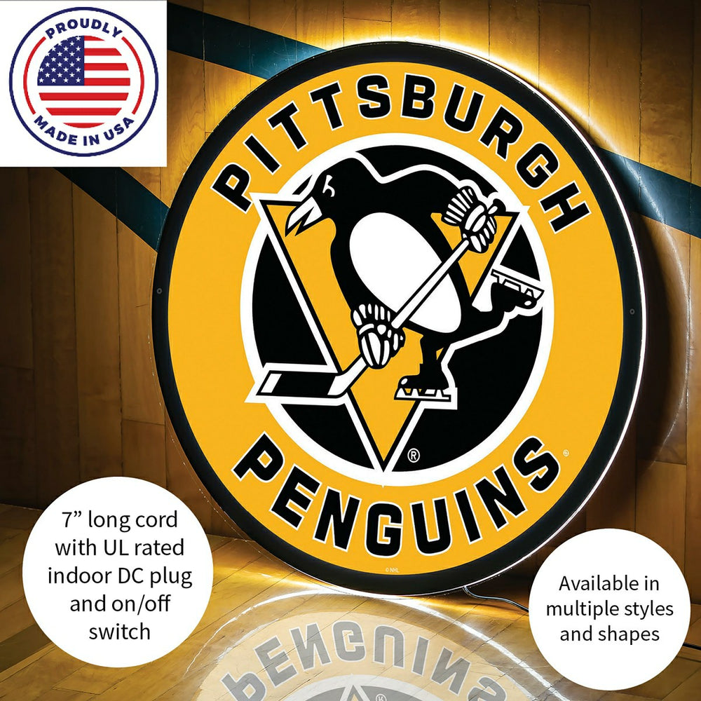 LED Wall Decor, Round, Pittsburgh Penguins - NHL Home
