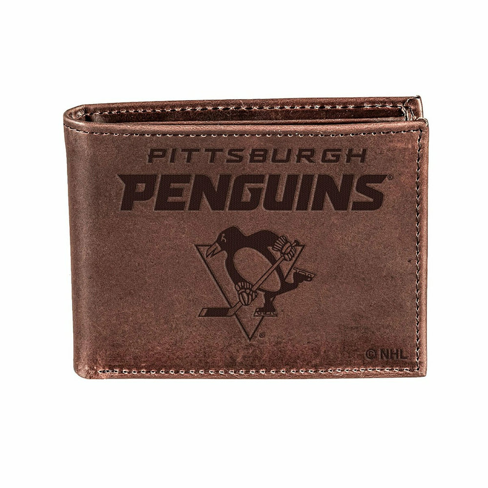 Pittsburgh Penguins, Bi-Fold Wallet, Brown, CH, 100% Genuine Leather - NHL Home