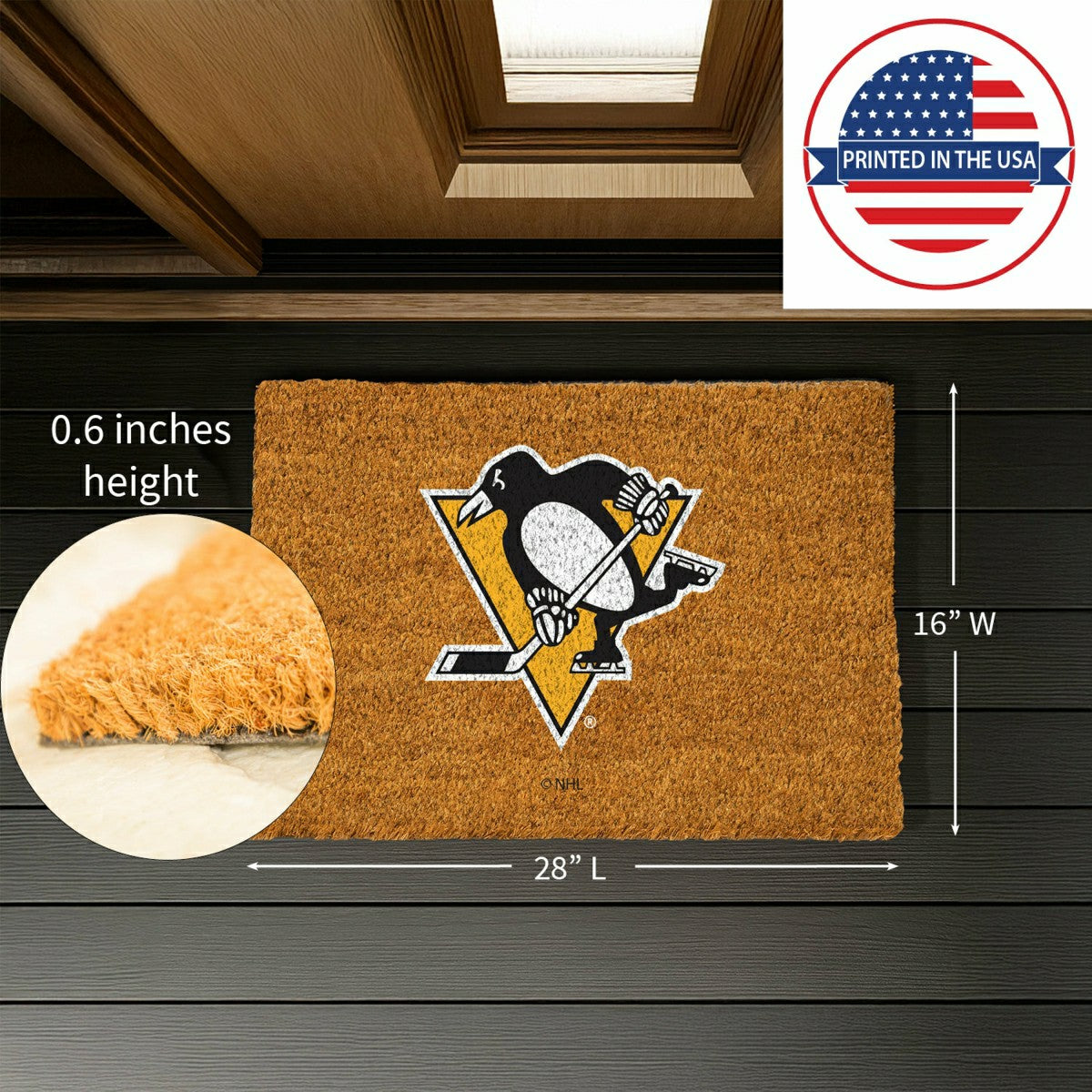 Coir Mat, 16"x28", Pittsburgh Penguins - NHL
