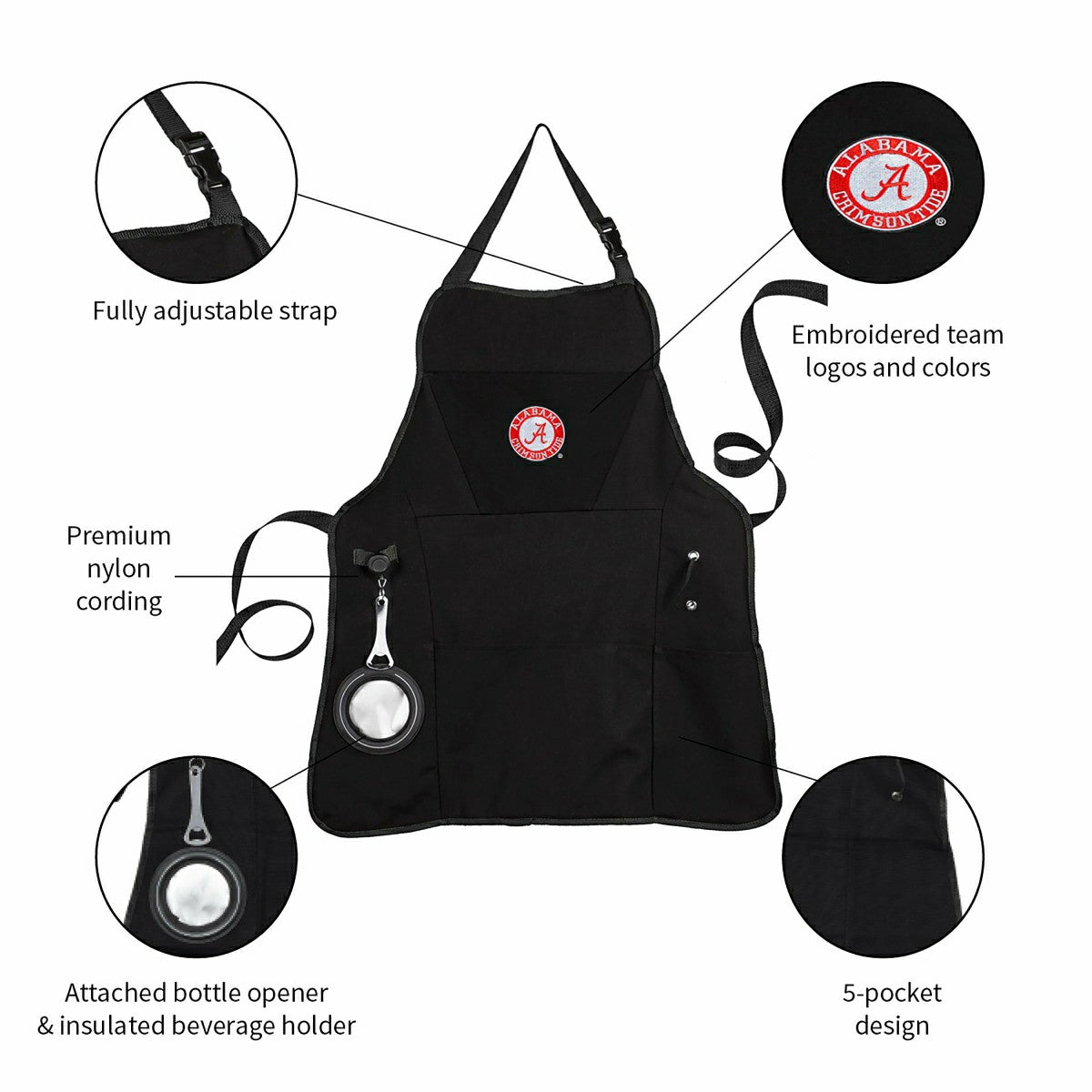 Grill Apron, Black, University of Alabama - Home Collegiate