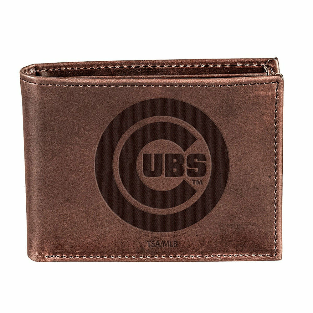 Chicago Cubs Bi-Fold Wallet Brown 100% Genuine Leather - MLB Home