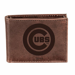 Chicago Cubs Bi-Fold Wallet Brown 100% Genuine Leather - MLB Home