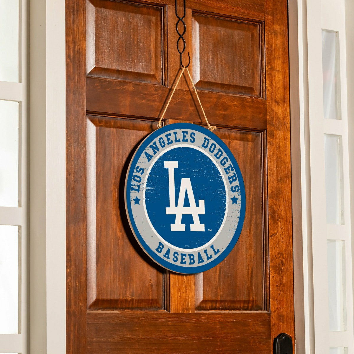 Los Angeles Dodgers Round Door Décor with Hanging Rope, 18x18 - MLB Home