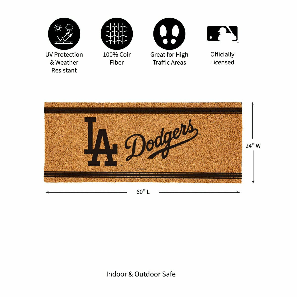 Los Angeles Dodgers Extra Large One Color Coir Mat, 60"x24" - MLB