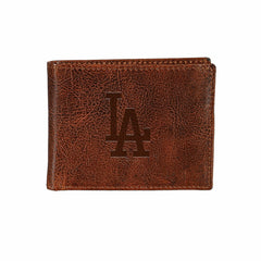 Los Angeles Dodgers, Embossed 100% Genuine Tumbled Leather Passcase Bi - MLB Home