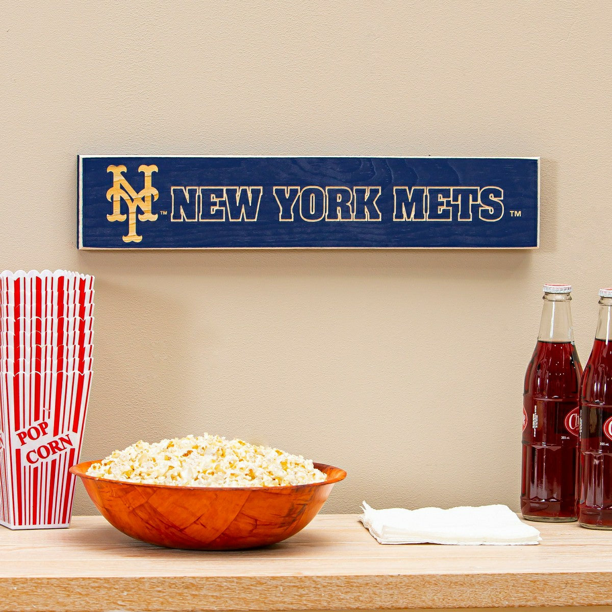 New York Mets Engraved Wood Sign, 3.5" x 18" - MLB Home