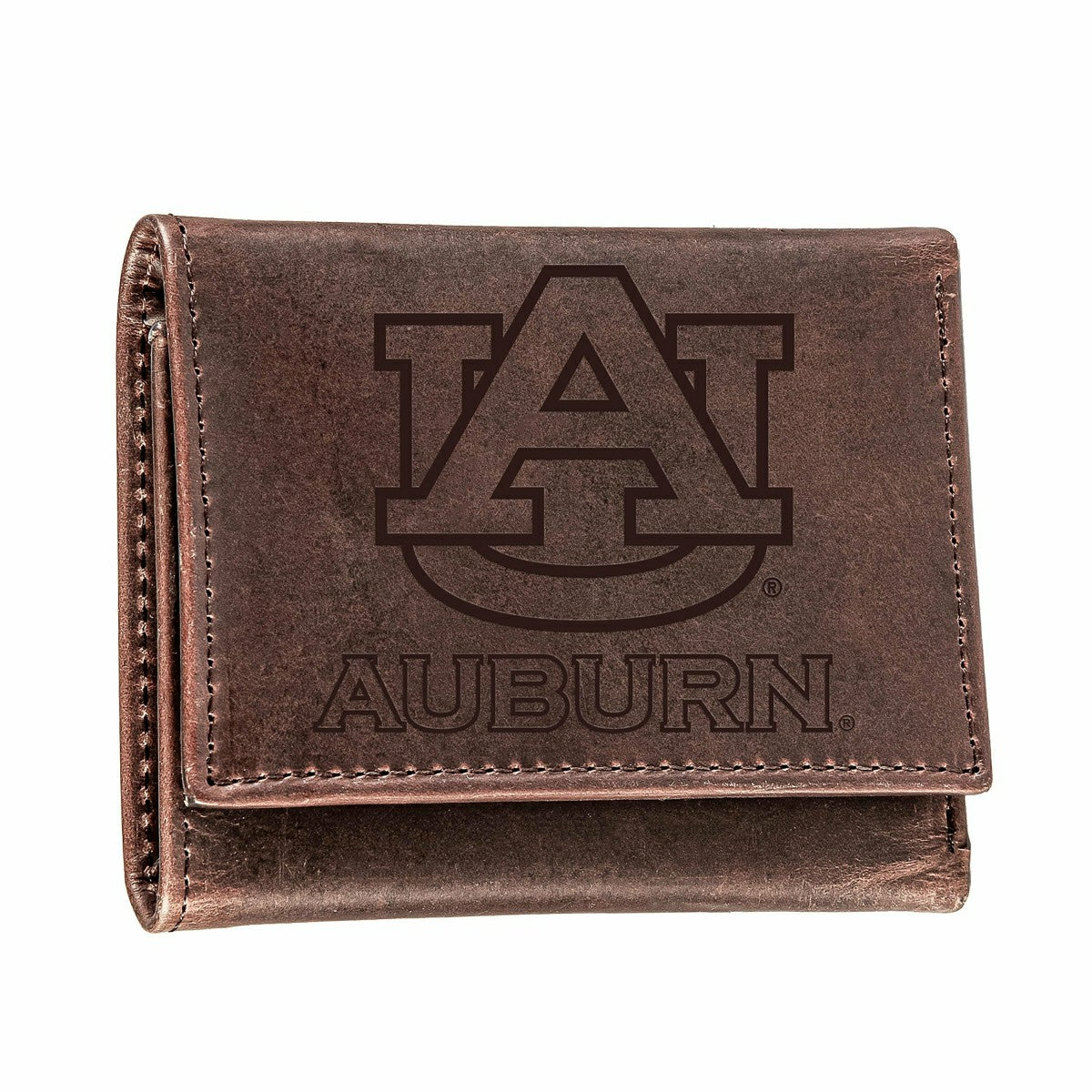 Auburn University, Tri-Fold Wallet, Brown, CH, 100% Genuine Leather - Collegiate Home