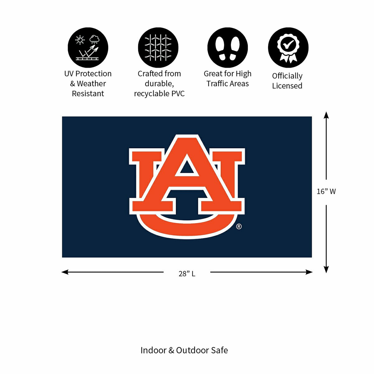Full Color PVC Mat, 16" x 28", Auburn University - Collegiate