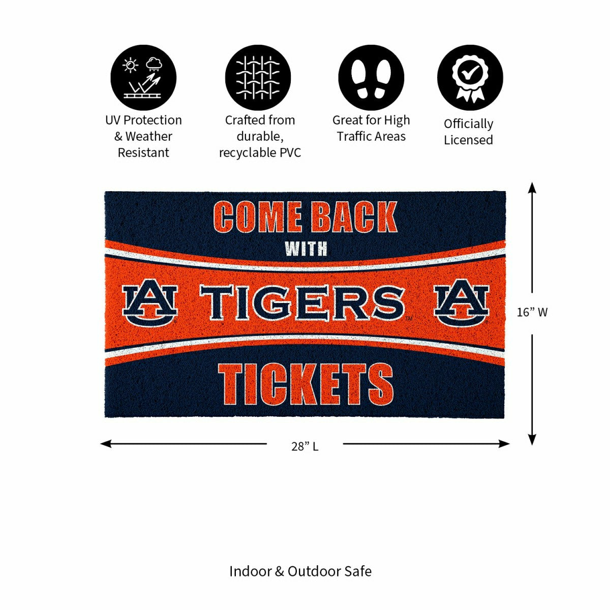 28" x 16" PVC Trapper Mat, Come Back with Tickets, Auburn University - Collegiate