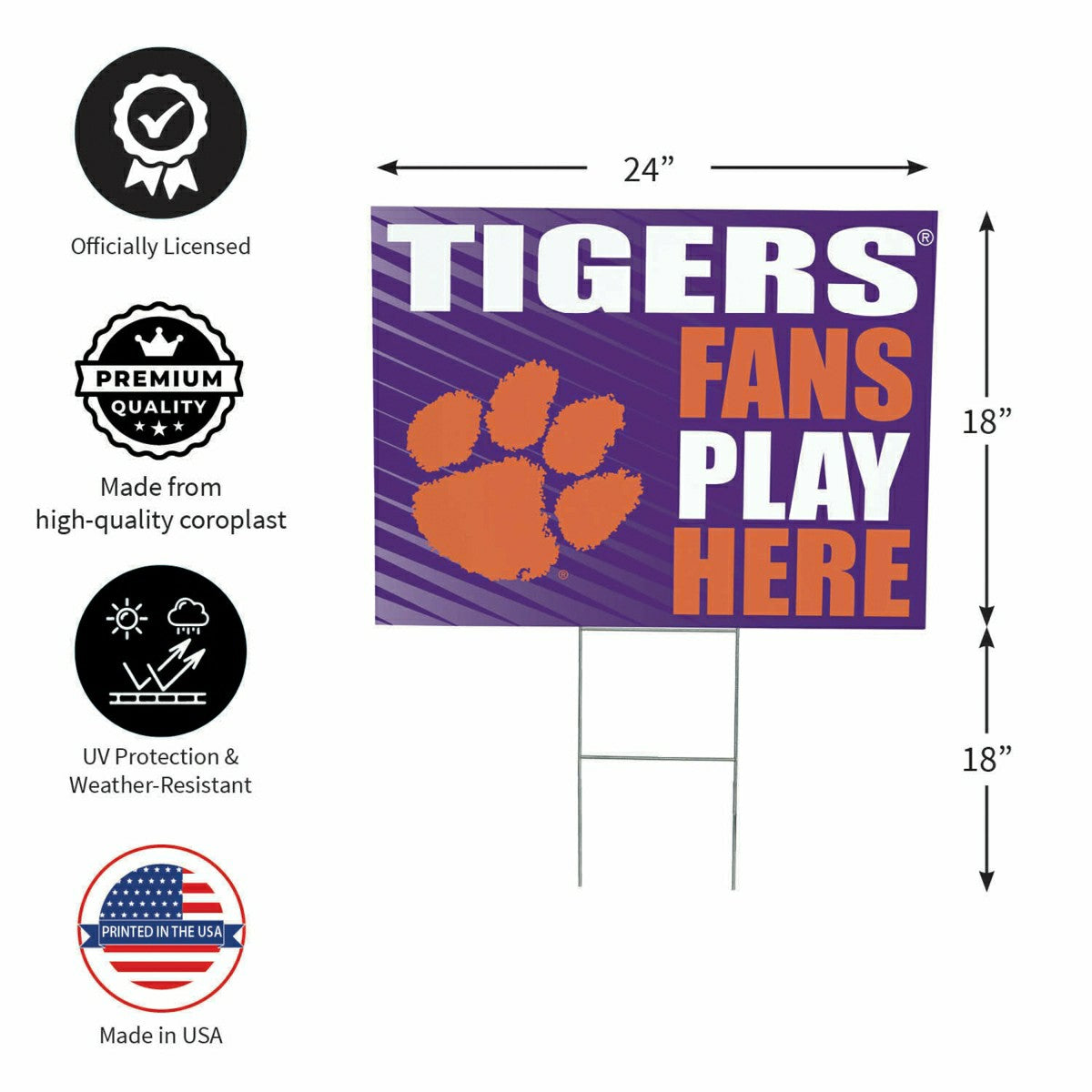 Clemson University Coroplast Yard Sign "Fans Play Here" - Collegiate Home