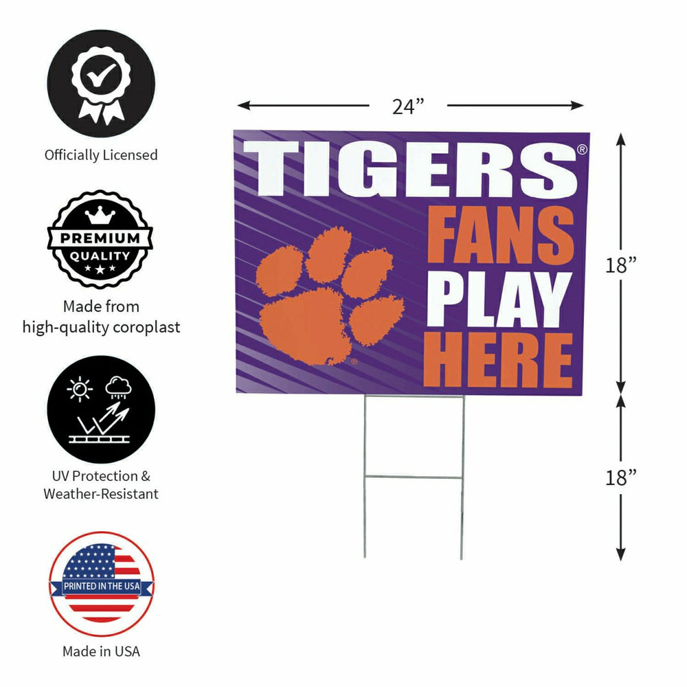 Clemson University Coroplast Yard Sign "Fans Play Here" - Collegiate Home