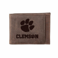 Front Pocket Wallet w/ RFID Blocking, Clemson University, Brown - Collegiate Home