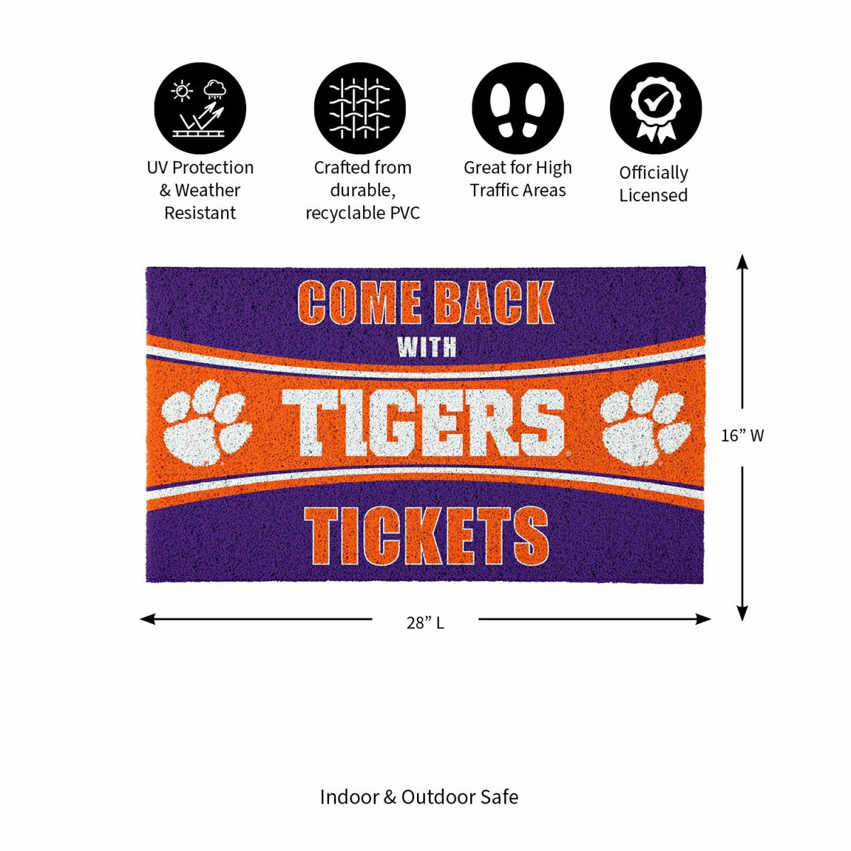 28" x 16" PVC Trapper Mat, Come Back with Tickets, Clemson University - Collegiate