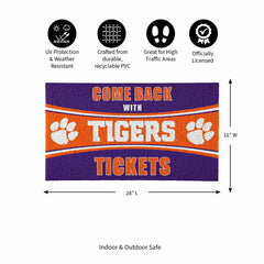 28" x 16" PVC Trapper Mat, Come Back with Tickets, Clemson University - Collegiate