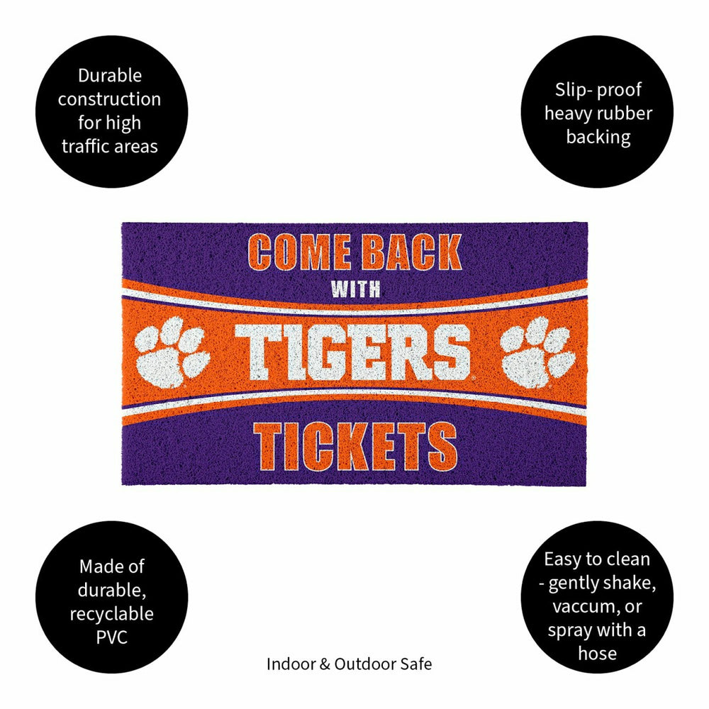 28" x 16" PVC Trapper Mat, Come Back with Tickets, Clemson University - Collegiate