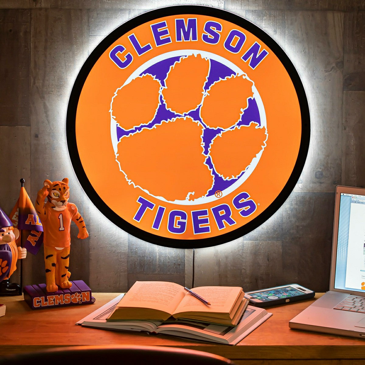 LED Wall Decor, Round, Clemson University - Collegiate Home