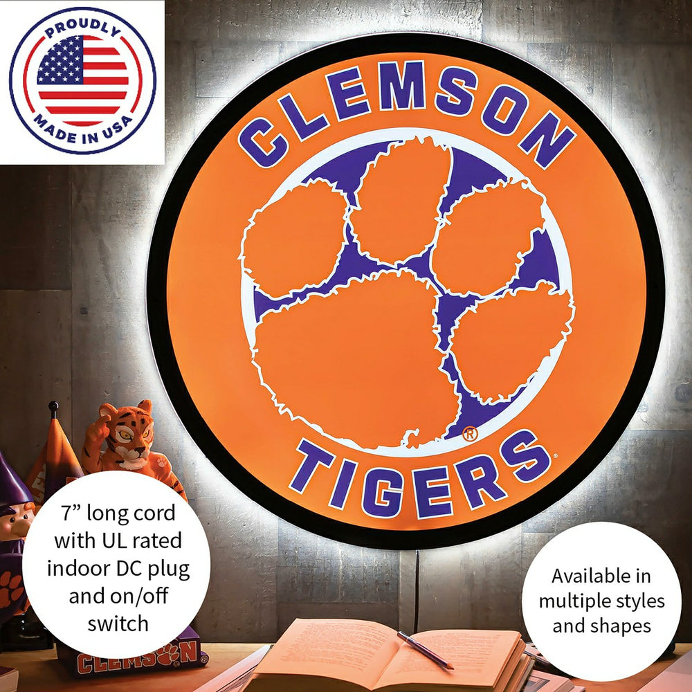 LED Wall Decor, Round, Clemson University - Collegiate Home