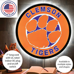 LED Wall Decor, Round, Clemson University - Collegiate Home