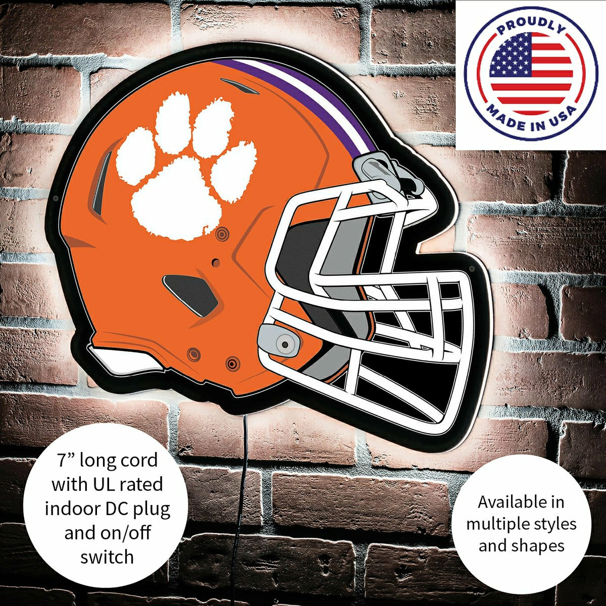 LED Wall Decor, Helmet, Clemson University - Collegiate Home