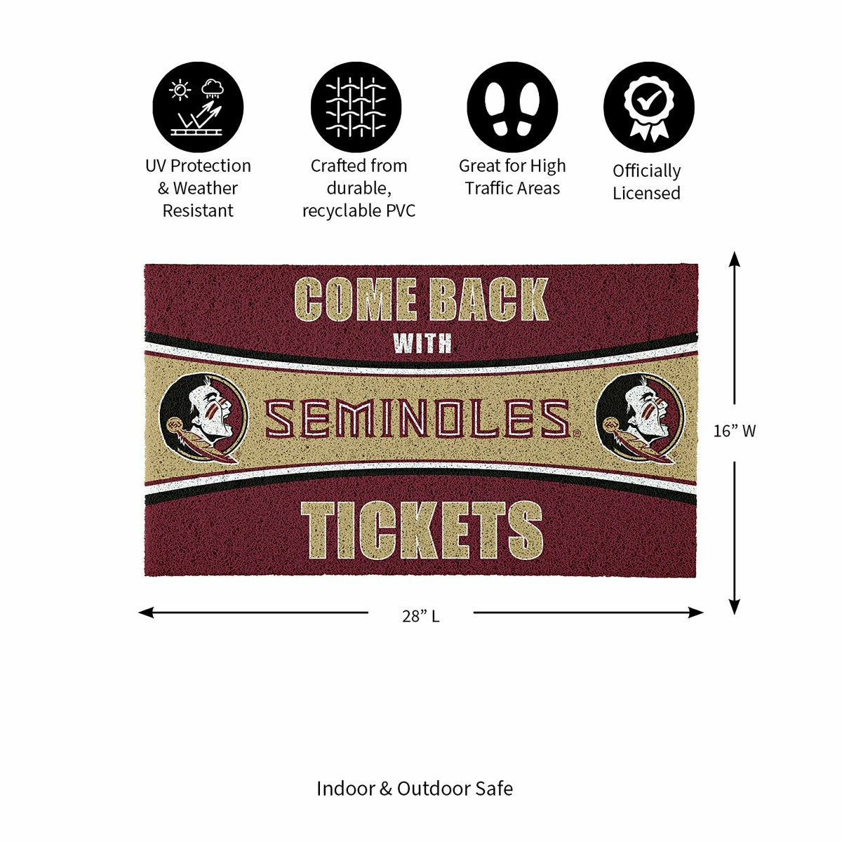 28" x 16" PVC Trapper Mat, Come Back with Tickets, Florida State Unive - Collegiate