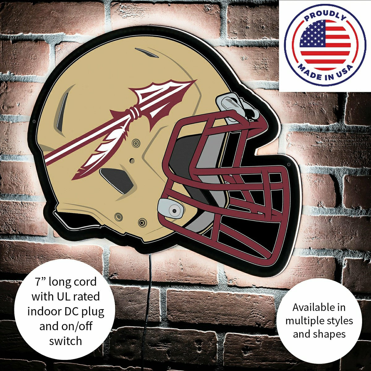 LED Wall Decor, Helmet, Florida State University - Collegiate Home