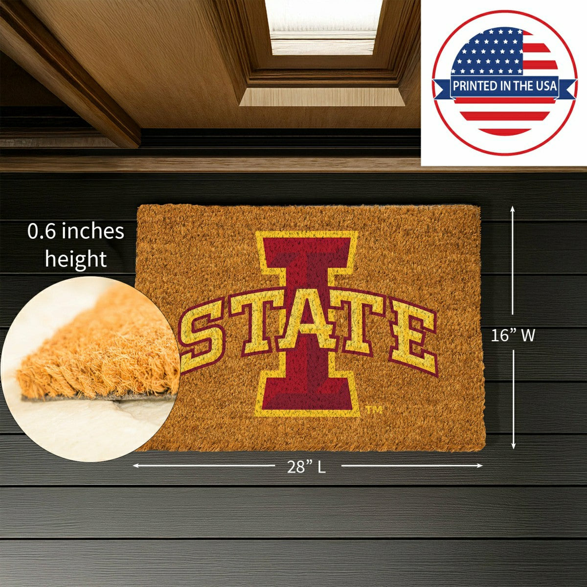 Coir Mat, 16"x28", Iowa State University - Collegiate