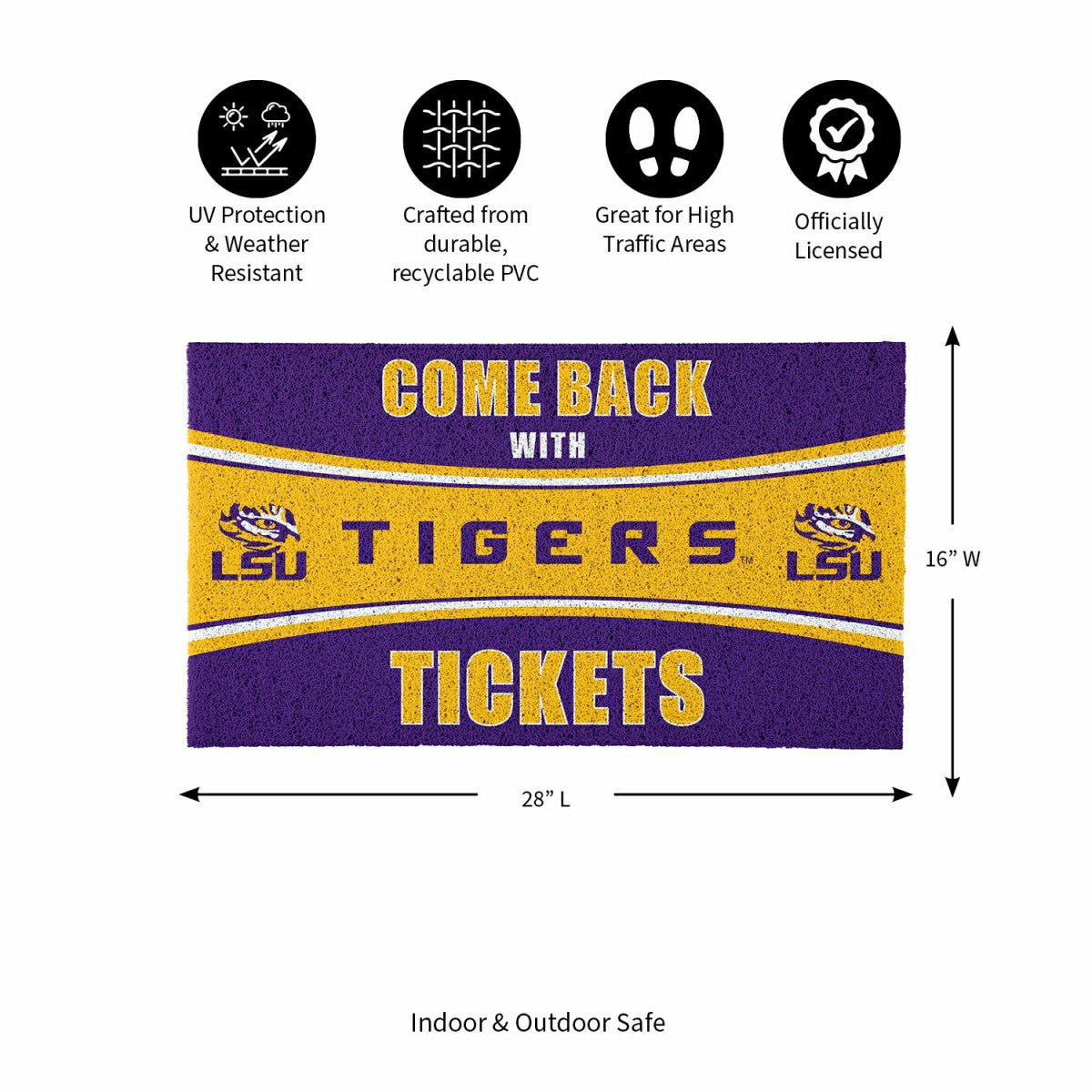 28" x 16" PVC Trapper Mat, Come Back with Tickets, Louisiana State Uni - Collegiate