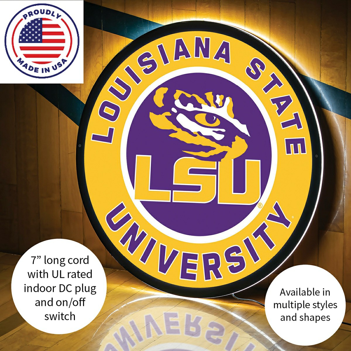 LED Wall Decor, Round, Louisiana State University - Collegiate Home
