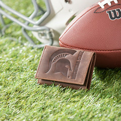 Michigan State, Tri-Fold Wallet, Brown, CH, 100% Genuine Leather - Collegiate Home