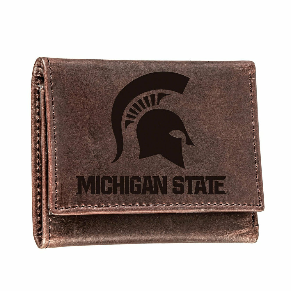 Michigan State, Tri-Fold Wallet, Brown, CH, 100% Genuine Leather - Collegiate Home