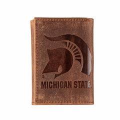 Michigan State, Tri-Fold Wallet, Brown, CH, 100% Genuine Leather - Collegiate Home
