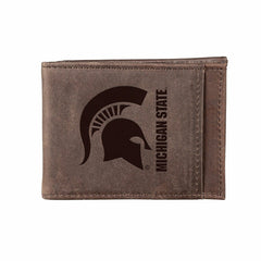 Front Pocket Wallet w/ RFID Blocking, Michigan State University, Brown - Collegiate Home