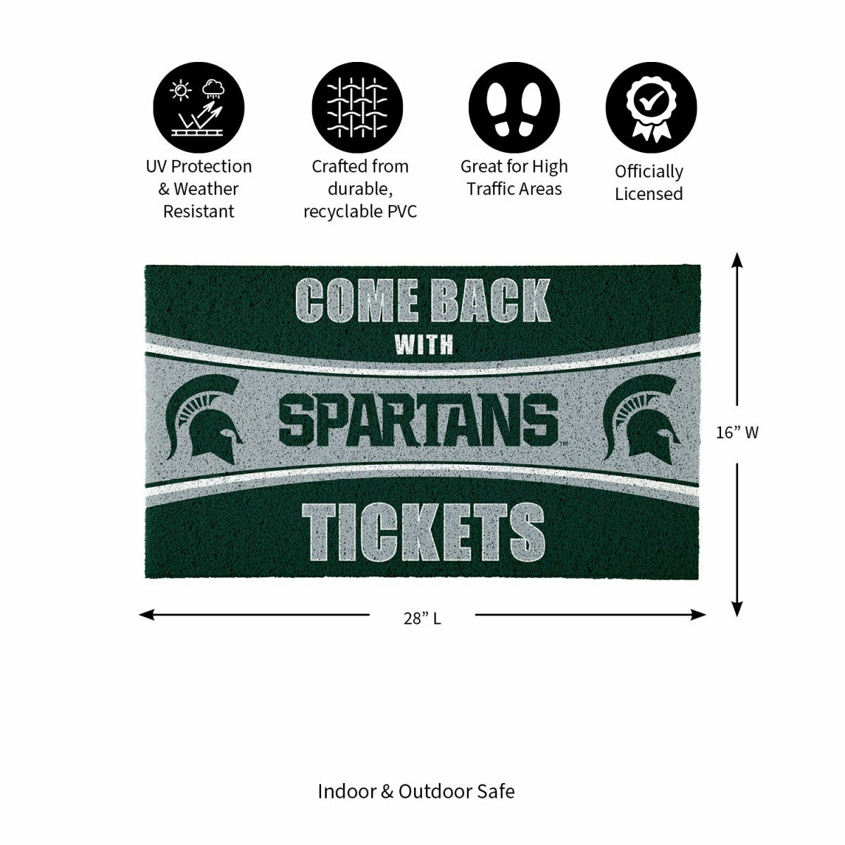 28" x 16" PVC Trapper Mat, Come Back with Tickets, Michigan State Univ - Collegiate