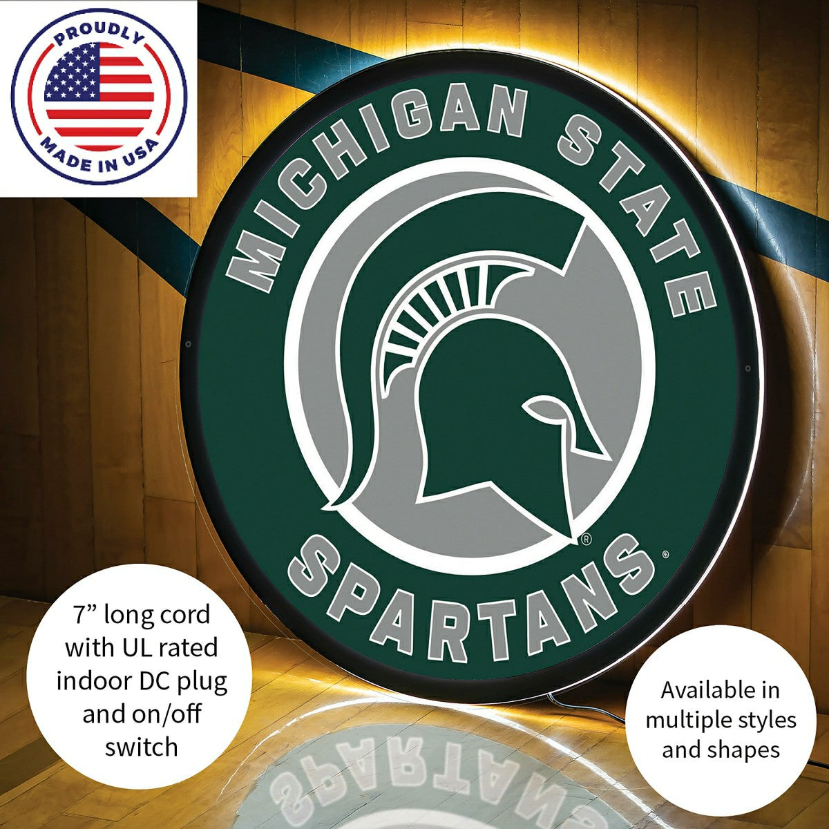 LED Wall Decor, Round, Michigan State University - Collegiate Home