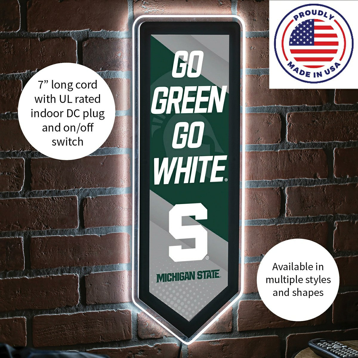 LED Wall Decor, Pennant, Michigan State University - Collegiate Home
