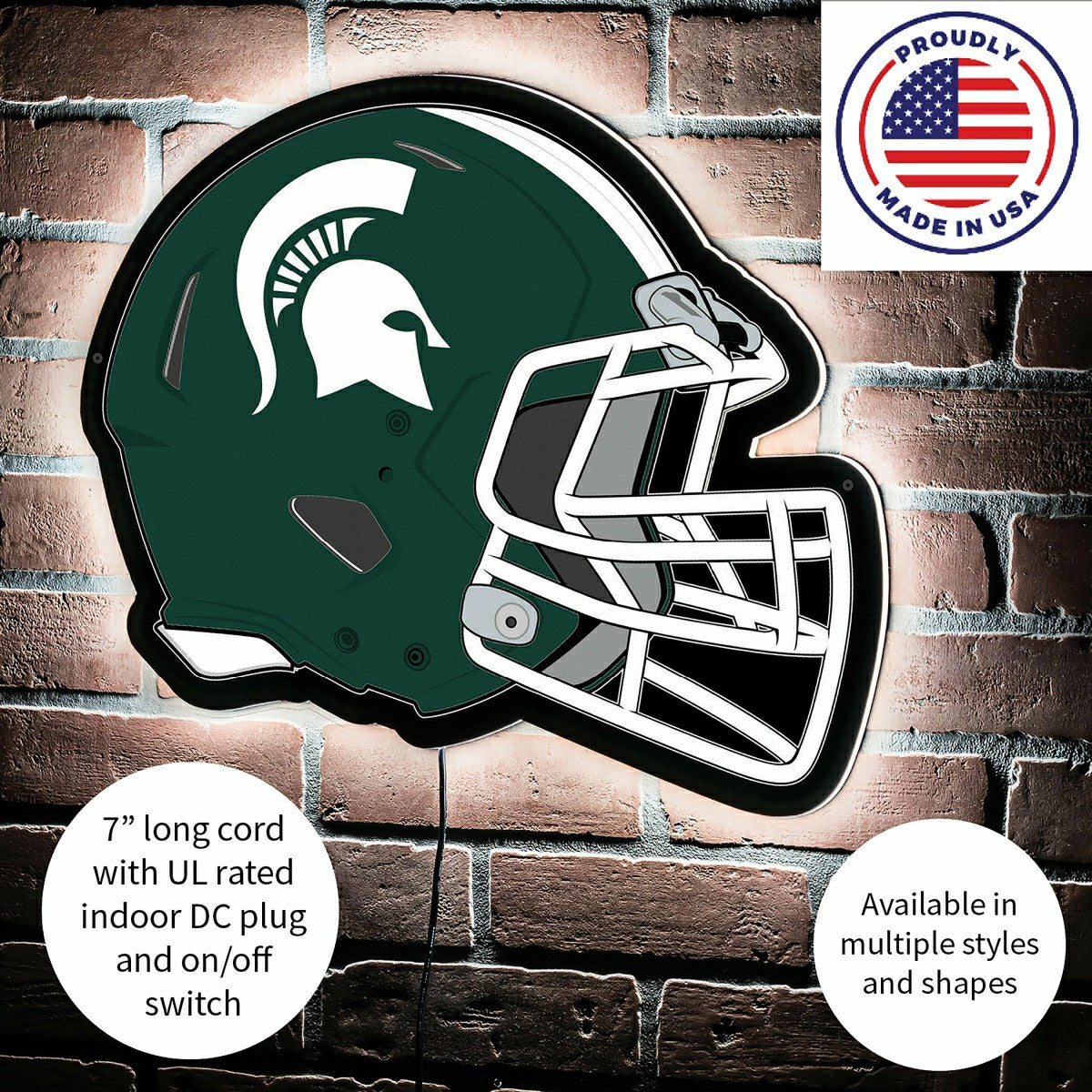 LED Wall Decor, Helmet, Michigan State University - Collegiate Home