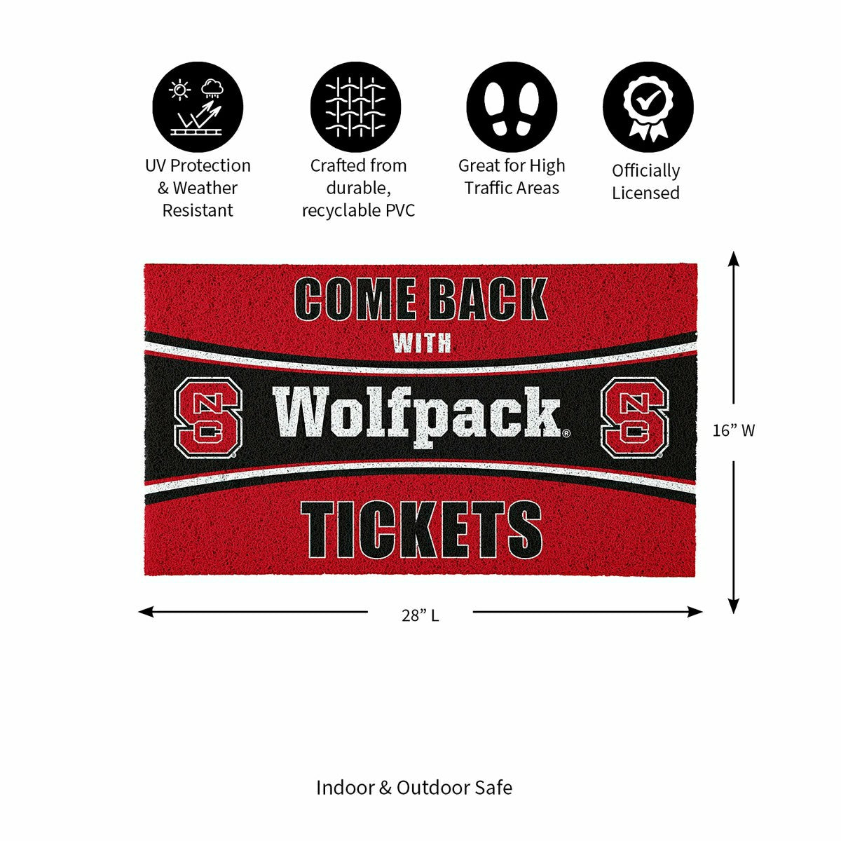 28" x 16" PVC Trapper Mat, Come Back with Tickets, North Carolina Stat - Collegiate