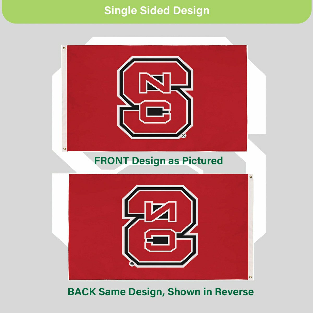 North Carolina State University Single Sided Flag w/ 2 Grommets, 3'x5' - Collegiate Home