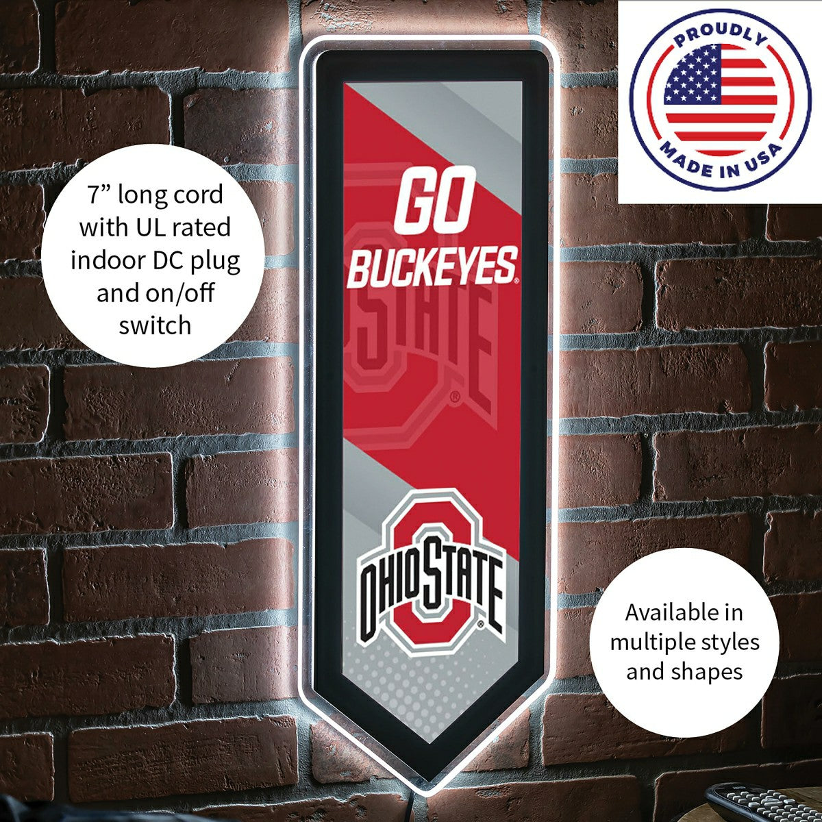 LED Wall Decor, Pennant, Ohio State University - Collegiate Home