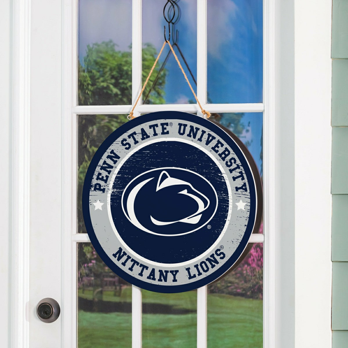 Penn State Round Door Décor with Hanging Rope, 18x18 - Collegiate Home