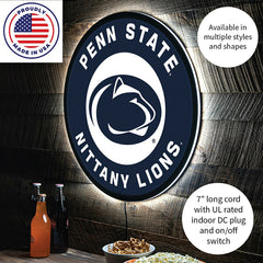 LED Wall Decor, College Football Round, Penn State - Collegiate Home